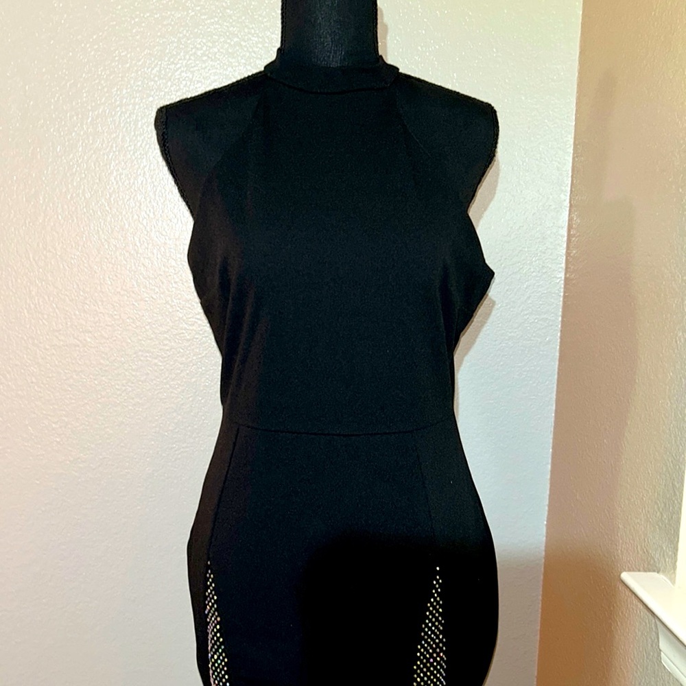 Black halter mini dress